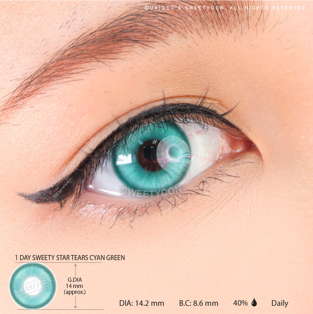 1 Day Sweety Star Tears Cyan Green (2 or 10 lenses/pack)-Colored Contacts-UNIQSO