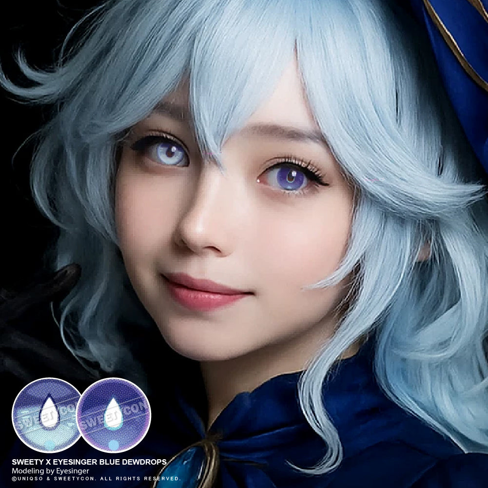 Sweety x Eyesinger Blue Dewdrops (2 lenses/pack)-Colored Contacts-UNIQSO