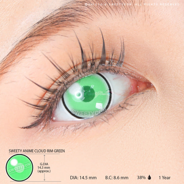 Sweety Anime Cloud Rim Green (1 lens/pack)-Colored Contacts-UNIQSO