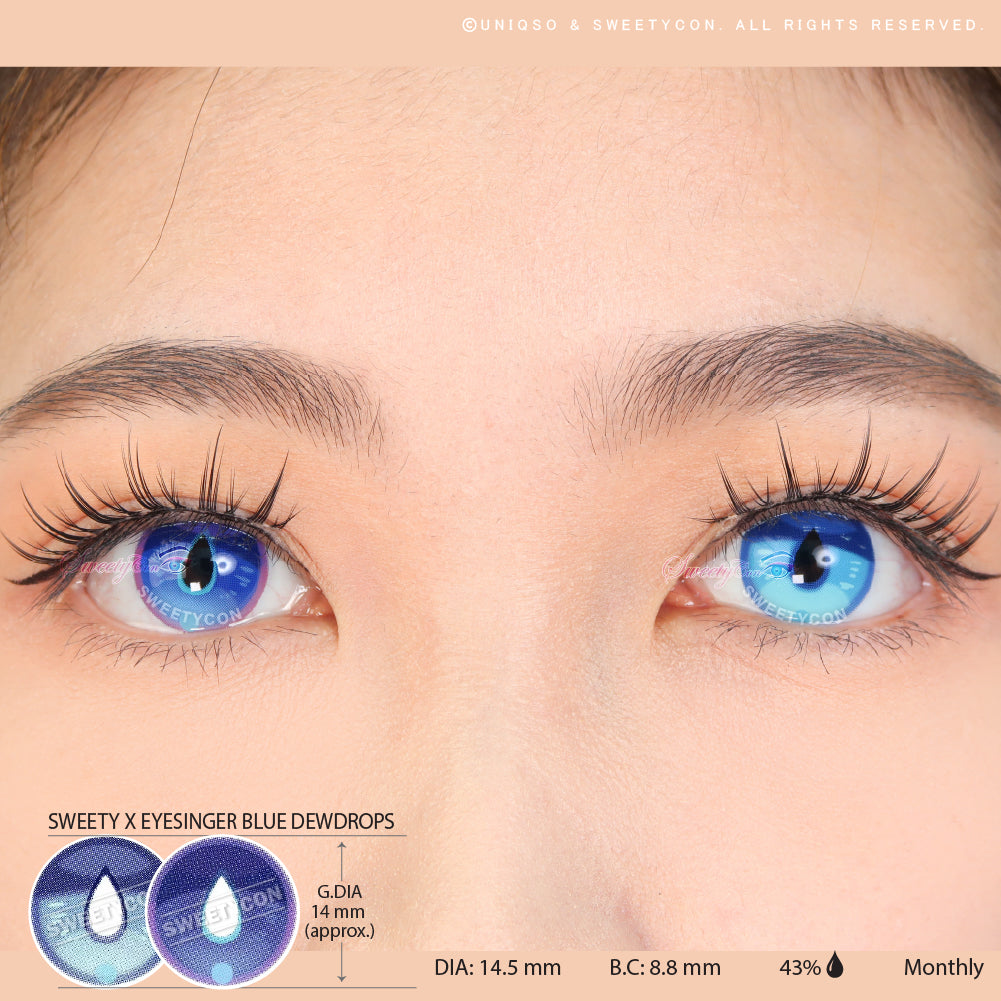 Sweety x Eyesinger Blue Dewdrops (2 lenses/pack)-Colored Contacts-UNIQSO