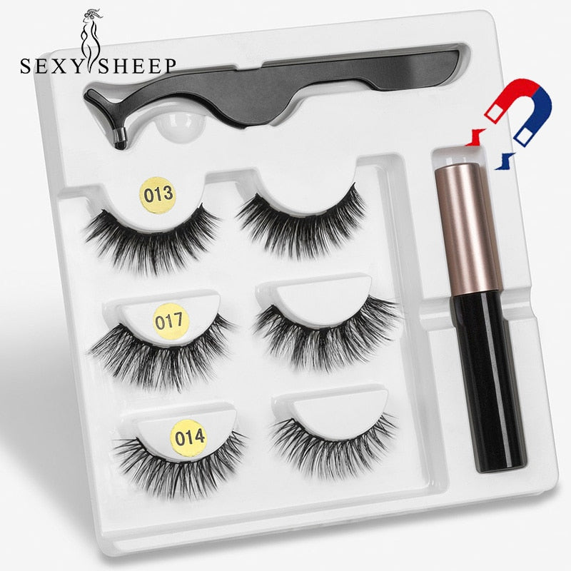 Sexy Sheep Magnetic Faux Mink Natural Long Eyelashes Kit Set (3 Pairs)-Magnetic Eyelash-UNIQSO