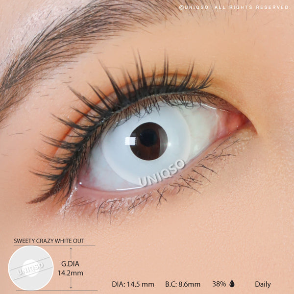 Sweety Crazy Solid White/Whiteout - 1 Day Disposable (1 lens/pack)-Crazy Contacts-UNIQSO