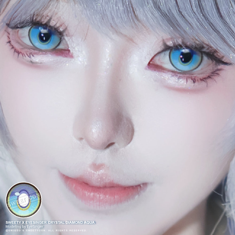 Sweety x Eyesinger Crystal Diamond Aqua (2 lenses/pack)-Colored Contacts-UNIQSO