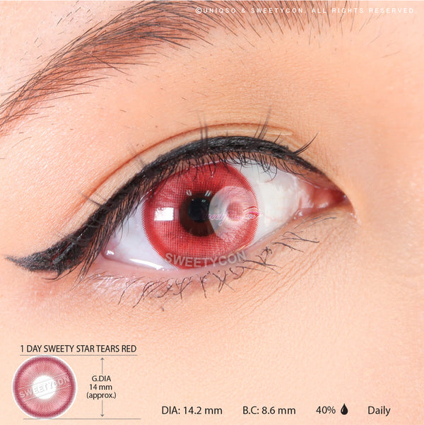 1 Day Sweety Star Tears Red (10 lenses/pack)-Colored Contacts-UNIQSO