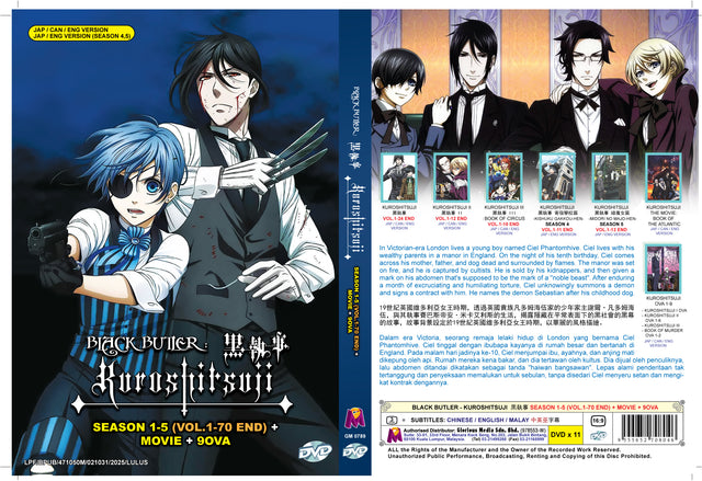 Original DVD - BLACK BUTLER - KUROSHITSUJI SEASON 1-5 (VOL.1-70 END) + MOVIE + 9OVA (10DVD5+1DVD9)-DVD-UNIQSO
