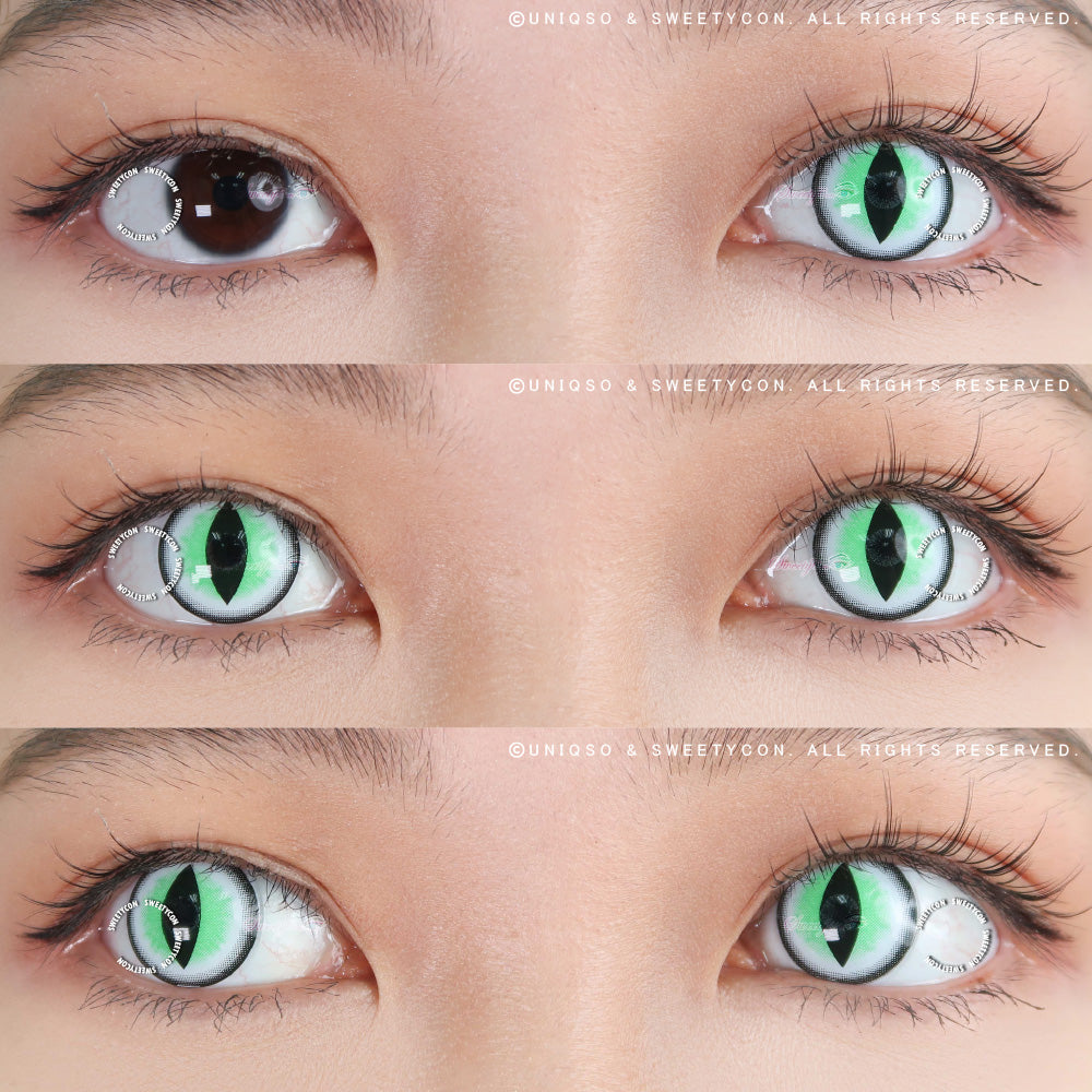 Green Cat Eye Contacts with Prescription Till -6.00 Halloween