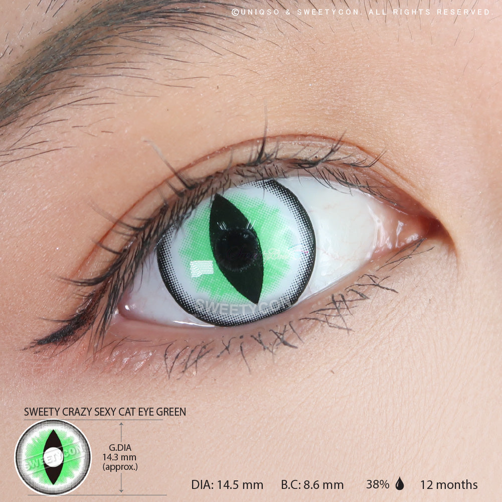 Green Cat Eye Contacts with Prescription Till -6.00 Halloween