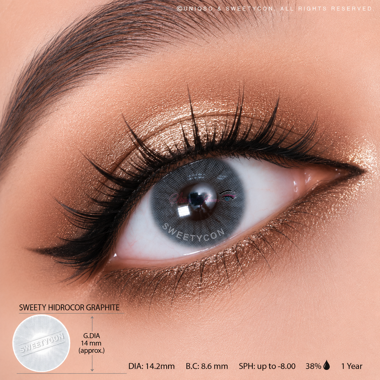 Sweety Hidrocor Graphite (1 lens/pack)-Colored Contacts-UNIQSO