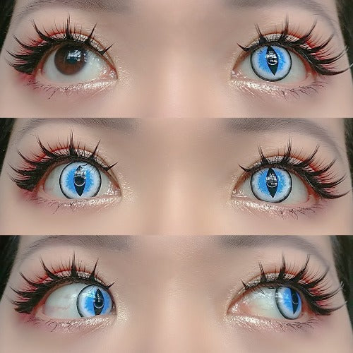 Blue Cat Eye Contacts with Prescription Till -6.00 Halloween